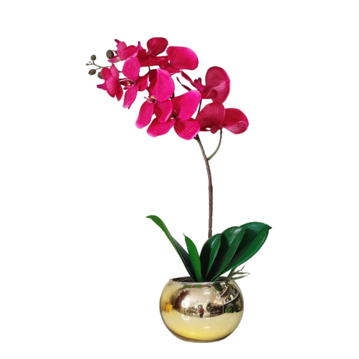 Arranjo No Vaso Dourado Flores Artificiais Orquídeas Flor - 1