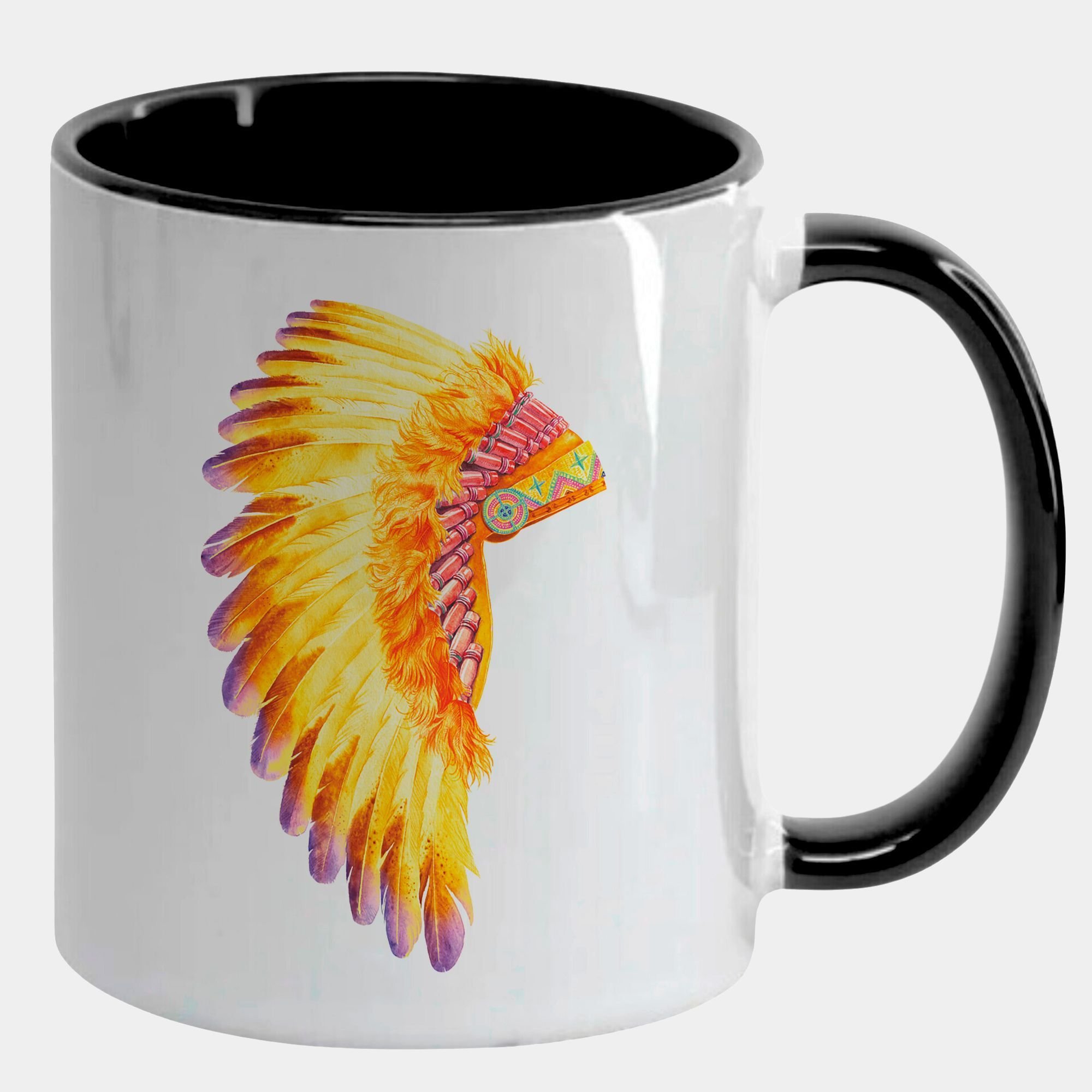 Caneca Branca com Interna Preta Y5 Cocar Penacho Dourado - 1