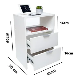 Mesa de Cabeceira Branca 2 Gavetas e 1 Nicho Mesinha para Quarto Lateral da Cama Estilo Cômoda - 2