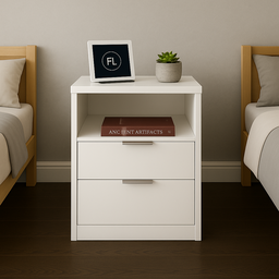 Mesa de Cabeceira Branca 2 Gavetas e 1 Nicho Mesinha para Quarto Lateral da Cama Estilo Cômoda - 3