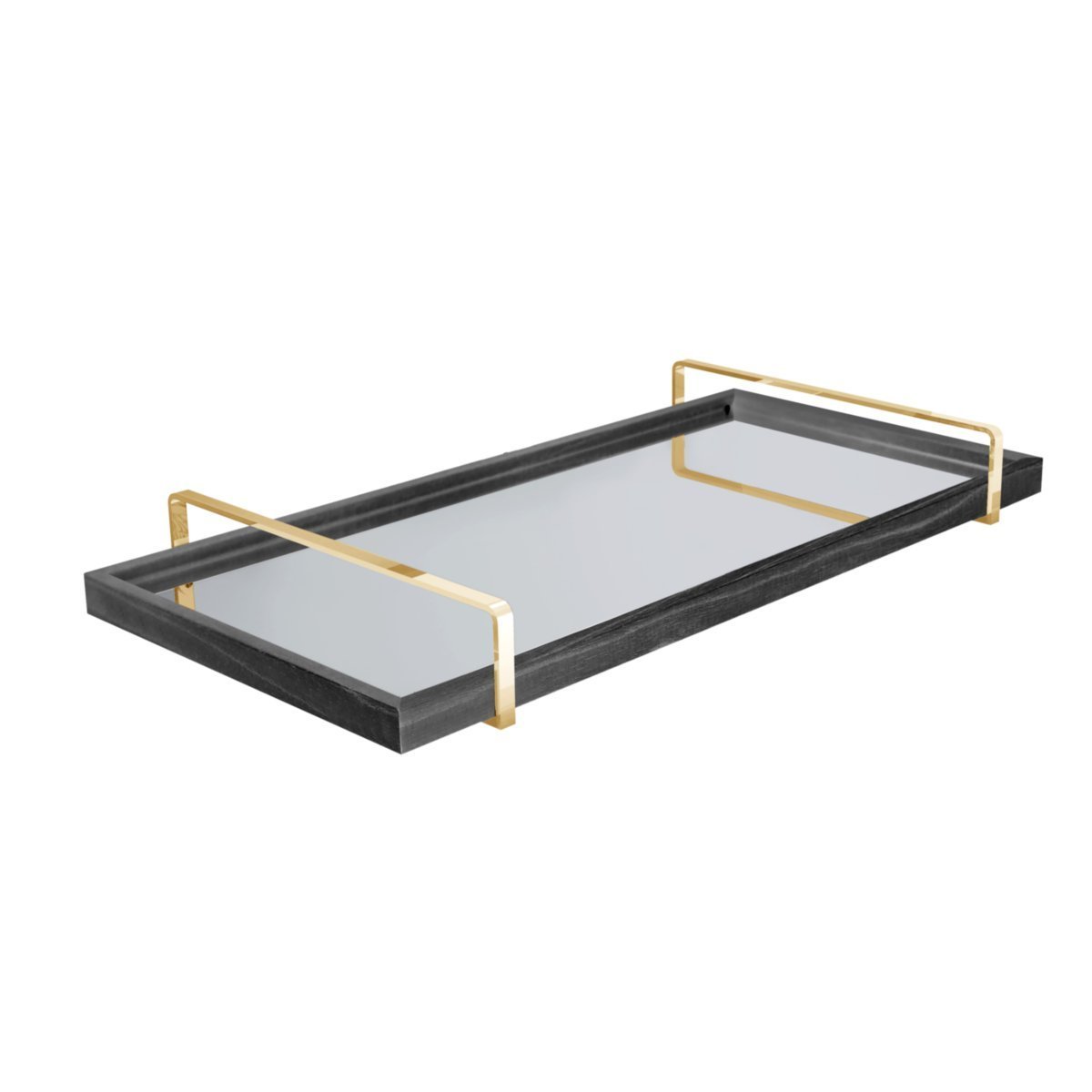 Bandeja Espelhada Zeus Mdf Laca 52x29 Cm com Alça Ouro - Bordinhon: Ebano - 1