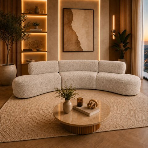 Sofa Curvo Virginia 3 Modulos Boucle Moscow Design Orgânico