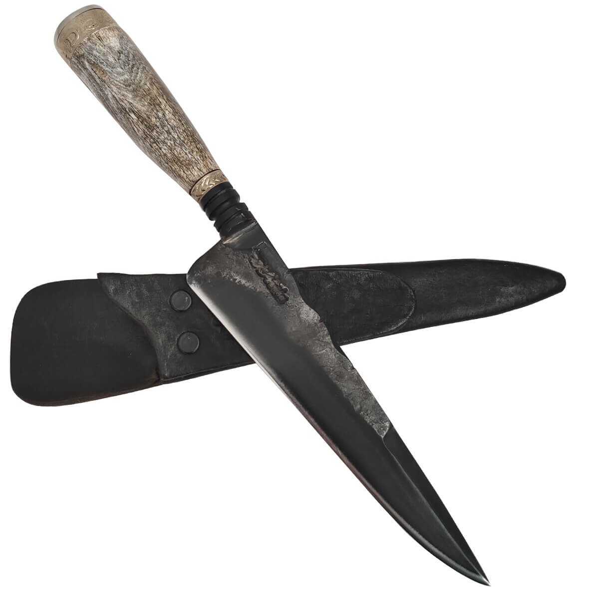 Faca Integral Cabo Especial Osso com Anilina 6' Forjada Aço Carbono 5160 Oxidada 6mm - 3