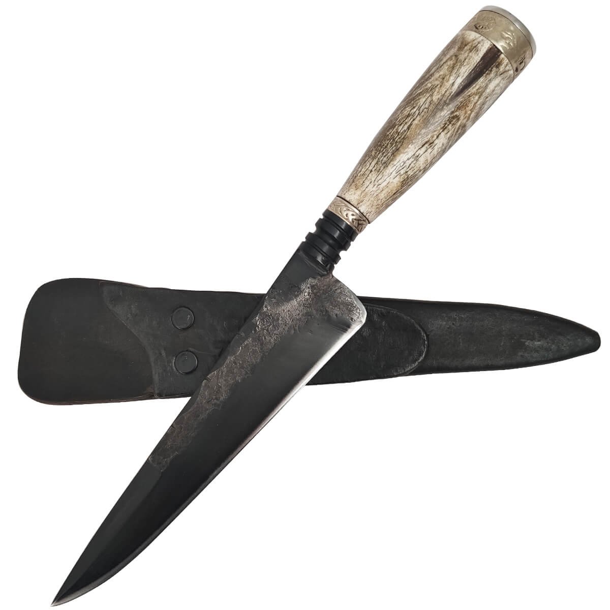 Faca Integral Cabo Especial Osso com Anilina 6' Forjada Aço Carbono 5160 Oxidada 6mm - 10