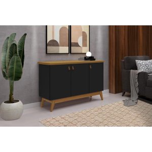 Buffet / Bancada / Balcão / Aparador ABS Estilo Retrô Com Pés em Madeira 3 Portas Puxadores em Couro