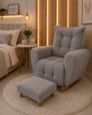 Ver imagem 3 de Poltrona de Amamentação Balanço com Puff Jade em Boucle Conforto Elegância e Aconchego Cinza