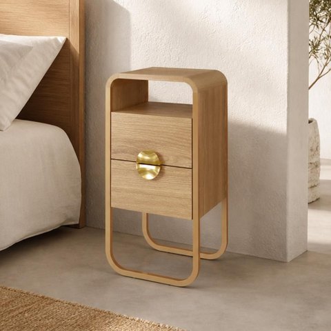 Mesa de Cabeceira Industrial Orgânico 2 Gavetas 30cm Alek A03 Hanover Dourado - Lyam Decor