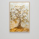 Ver imagem 3 de Quadro Décor Árvore 3d com Ondas Flores Brancas Folhas Douradas Sala Quarto Casa Escritório