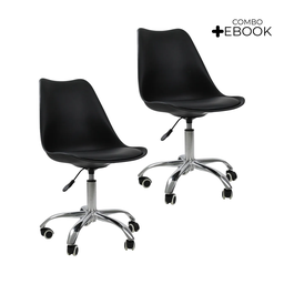Kit 2 Cadeiras Office com Rodizio Giratória Saarinen - Preto + E-book - 1