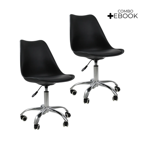 Kit 2 Cadeiras Office com Rodizio Giratória Saarinen - Preto + E-book