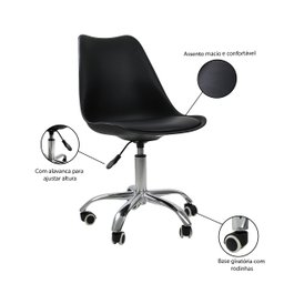 Kit 2 Cadeiras Office com Rodizio Giratória Saarinen - Preto - 4