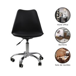 Kit 2 Cadeiras Office com Rodizio Giratória Saarinen - Preto - 3