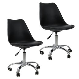 Kit 2 Cadeiras Office com Rodizio Giratória Saarinen - Preto - 1