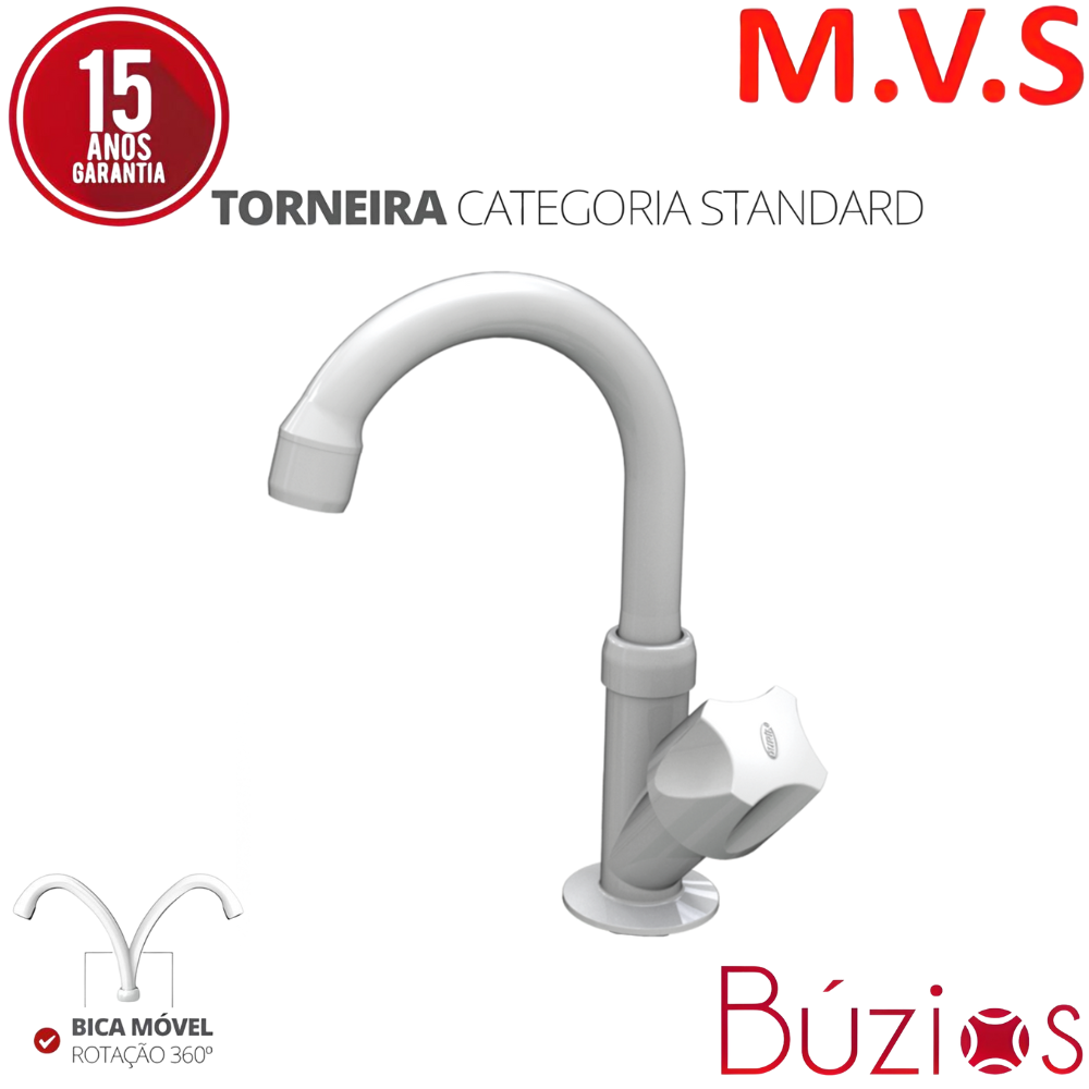 Torneira Lavatório Modelo de Mesa Bica Baixa Móvel Linha Búzios 1/2'' Abs Cor Branco Durín - 2