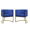 Ver imagem 1 de Kit 2 Poltronas Reforçada Decorativa Sala Carla Base Ferro Dourada Suede Azul Marinho