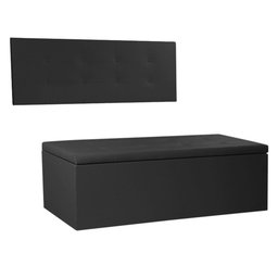 Kit Painel e Calçadeira Baú Solteiro 0,90m Berlim Corano Preto - Pallazio - 1