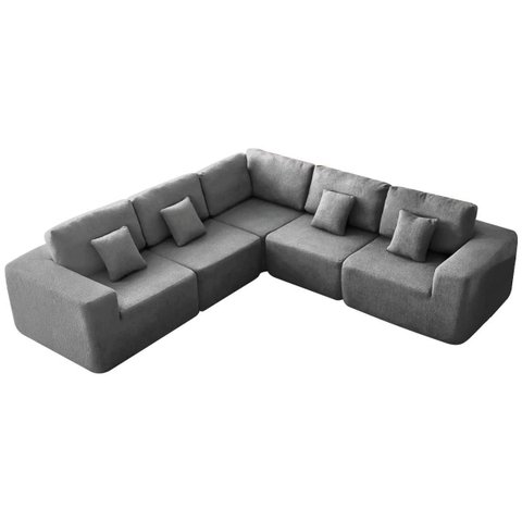 Kit Sofá Modular 5 Lugares Moderno Curvo Orgânico Adapt Bouclé