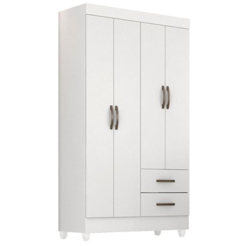 Roupeiro 4 Portas 2 Gavetas Lite Branco Brilho 76cm Largura Quarto Solteiro Mdp
