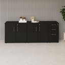 Ver imagem 1 de Armário Balcão 1,96m x 45cm Escritório e Home Office com 4 Portas 2 Gavetas e 1 Gavetão Fichá