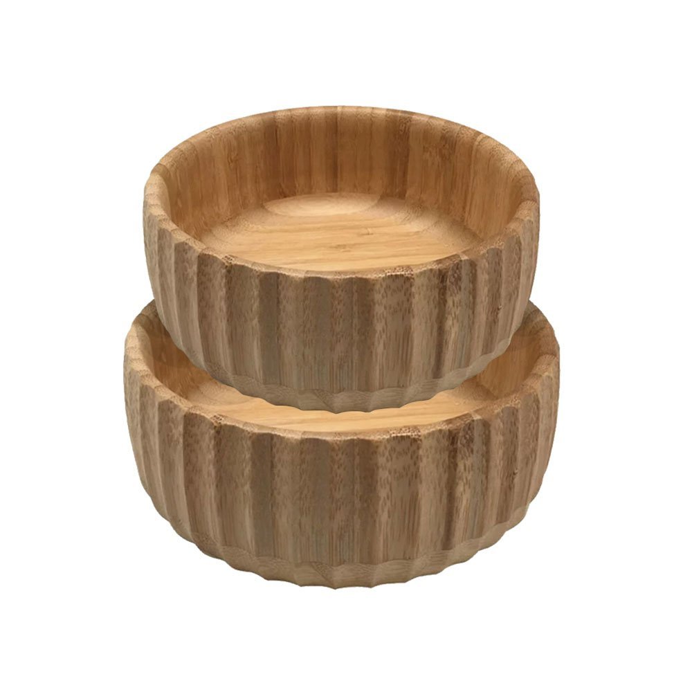 Kit com 2 Bowls de Madeira Canelado - 1