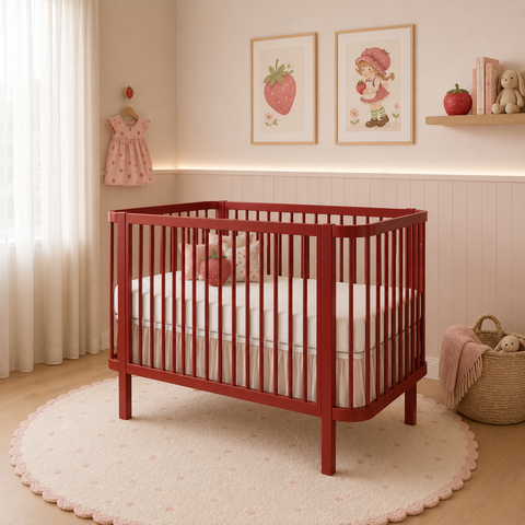 Berço de Madeira Maciça 2 em 1 Linha Kurve Prisma  Vermelho Cherry