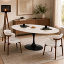 Ver imagem 4 de Mesa de Jantar Saarinen Oval 198x122 cm Tampo Quartzito Taj Mahal e Base Laca Preta