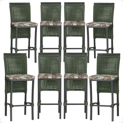 8 Banquetas em Alumínio Roma Preta Corda Náutica Tecido 6