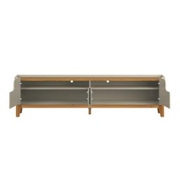 Rack / Bancada Fl 2.20m 4 Portas Estilo Retrô para Tv até 75'' Cor Off White / Cumaru - 3