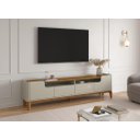 Ver imagem 2 de Rack / Bancada Fl 2.20m 4 Portas Estilo Retrô para Tv até 75'' Cor Off White / Cumaru