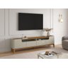 Rack / Bancada Fl 2.20m 4 Portas Estilo Retrô para Tv até 75'' Cor Off White / Cumaru - 2
