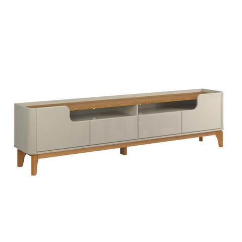 Rack / Bancada Fl 2.20m 4 Portas Estilo Retrô para Tv até 75'' Cor Off White / Cumaru