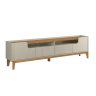 Rack / Bancada Fl 2.20m 4 Portas Estilo Retrô para Tv até 75'' Cor Off White / Cumaru - 1