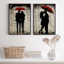 Ver imagem 1 de Kit 2 Quadros Casal Sombrinha Vermelha 24x18cm - com Vidro:madeira Branca