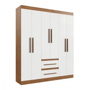 Guarda-roupa Solteiro Napoli 6 Portas 2 Gavetas 100% Mdf Off White/nogueira - Doripel Móveis