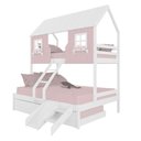 Ver imagem 2 de Treliche Casal/ Solteiro Casinha Encantada com Kit Escada/ Escorregador Madeira Maciça Rosa/ Branco