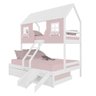 Treliche Casal/ Solteiro Casinha Encantada com Kit Escada/ Escorregador Madeira Maciça Rosa/ Branco - 2