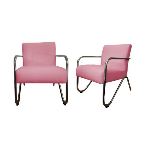 Kit 2 Poltronas Decorativa Bela Suede Rosa Braço Cromado Ms Decor