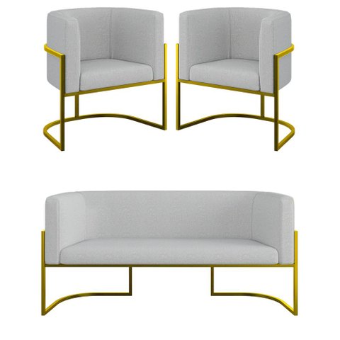 Kit Sofá 2 Lugares + 2 Poltronas Bouclê para Recepção Gold Cor:cinza