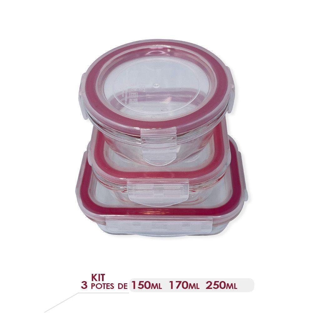 Conjunto 3 Potes Vidro com Tampa Hermética 150ml-170ml-250ml - 2