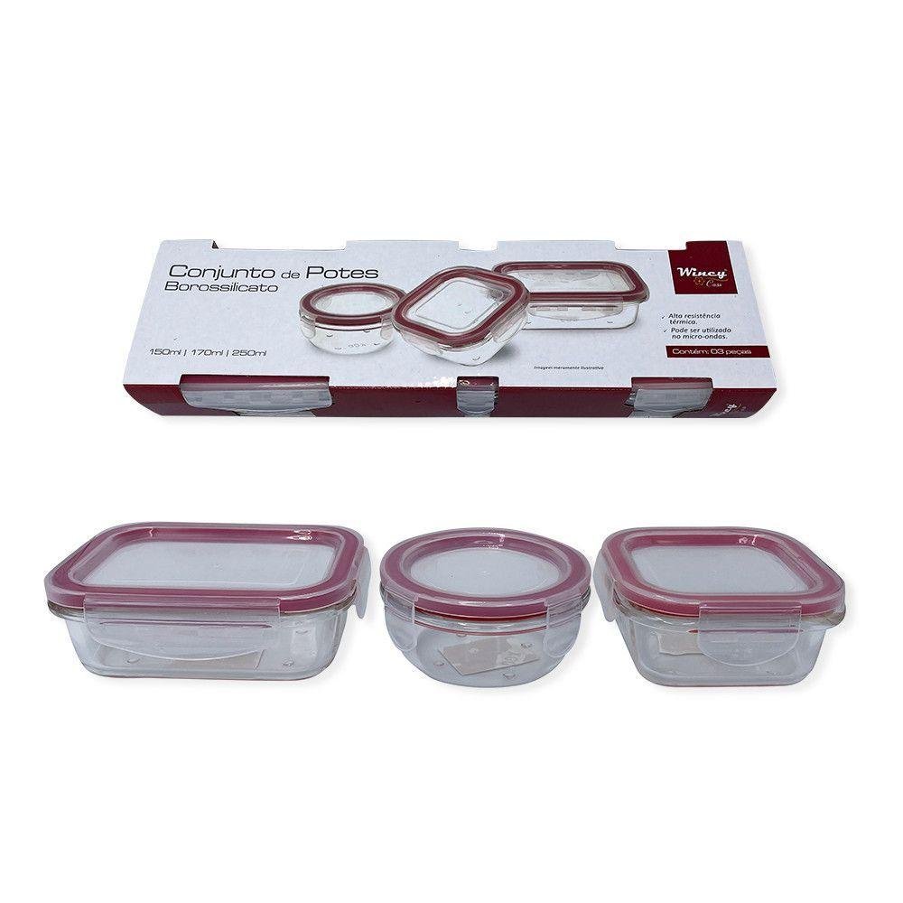 Conjunto 3 Potes Vidro com Tampa Hermética 150ml-170ml-250ml - 3
