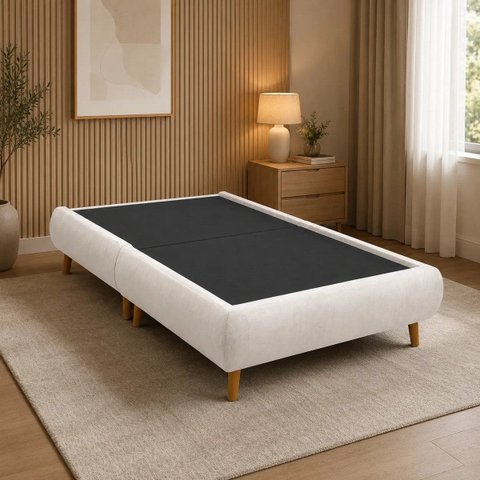 Base Cama Box Solteiro Dobrável Reforçada Veludo Premium Bege