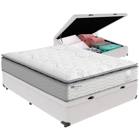 Cama Box Baú e Colchão Amsterdã Molas Ensacadas Casal Probel: Branco