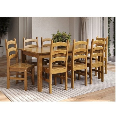Conjunto com Mesa de Jantar 180cm Retangular e 8 Cadeiras 100% Madeira Maciça Napoli Espresso Móveis Marrom/Nogueira