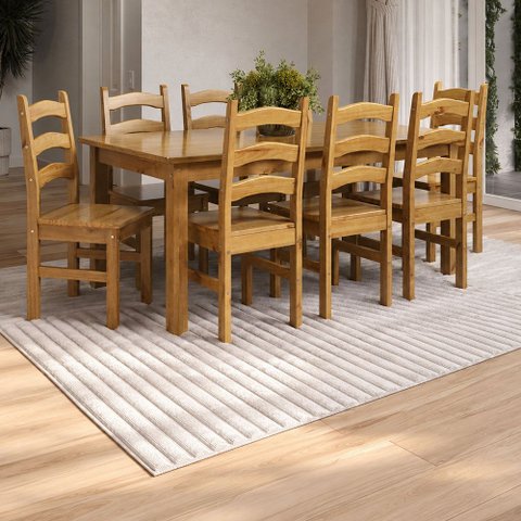 Conjunto com Mesa de Jantar 180cm Retangular e 8 Cadeiras 100% Madeira Maciça Napoli Espresso Móveis Marrom/Nogueira