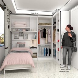 Quarto de Canto Solteiro com Guarda Roupas Cabeceira e Mesa de Cabeceira Alpes Luciane Móveis - 3
