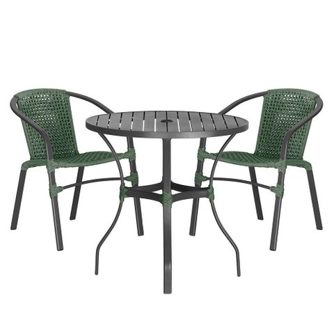 02 Cadeiras Floripa e Mesa Roma 80cm Preta Trama Original Verde