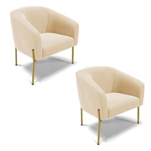 Cadeira Sala de Jantar Pé de Ferro Dourado Kit 2 Stella Suede D03 - D'Rossi Cor Bege