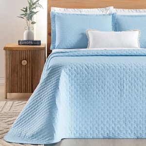 Cobre Leito Queen Size 100%algodão Lory Bordado Super Luxuoso Verity:azul