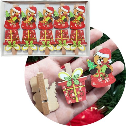 Jogo Prendedores Decorativo de Natal Urso Enfeite Kit 40pçs