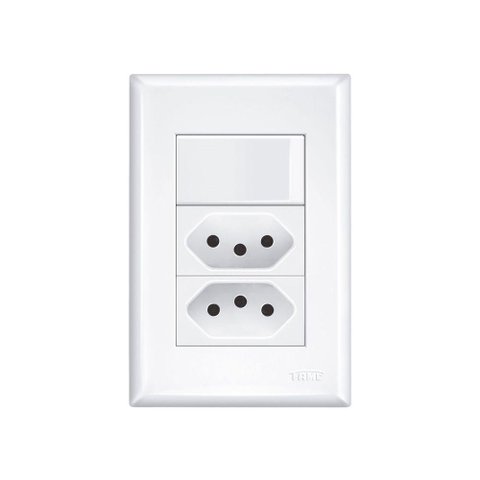 Interruptor Simples e Tomada Dupla 2p+t 20a Fame Evidence com Placa 4x2 Branco